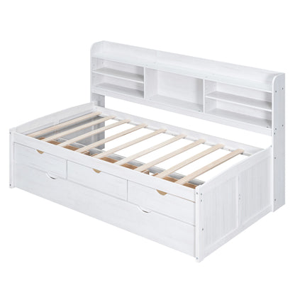 Captain Bed With Built In Bookshelves, 3 Storage Drawers, And Trundle - The Sleep Loft - Online Mattress Showroom NYC