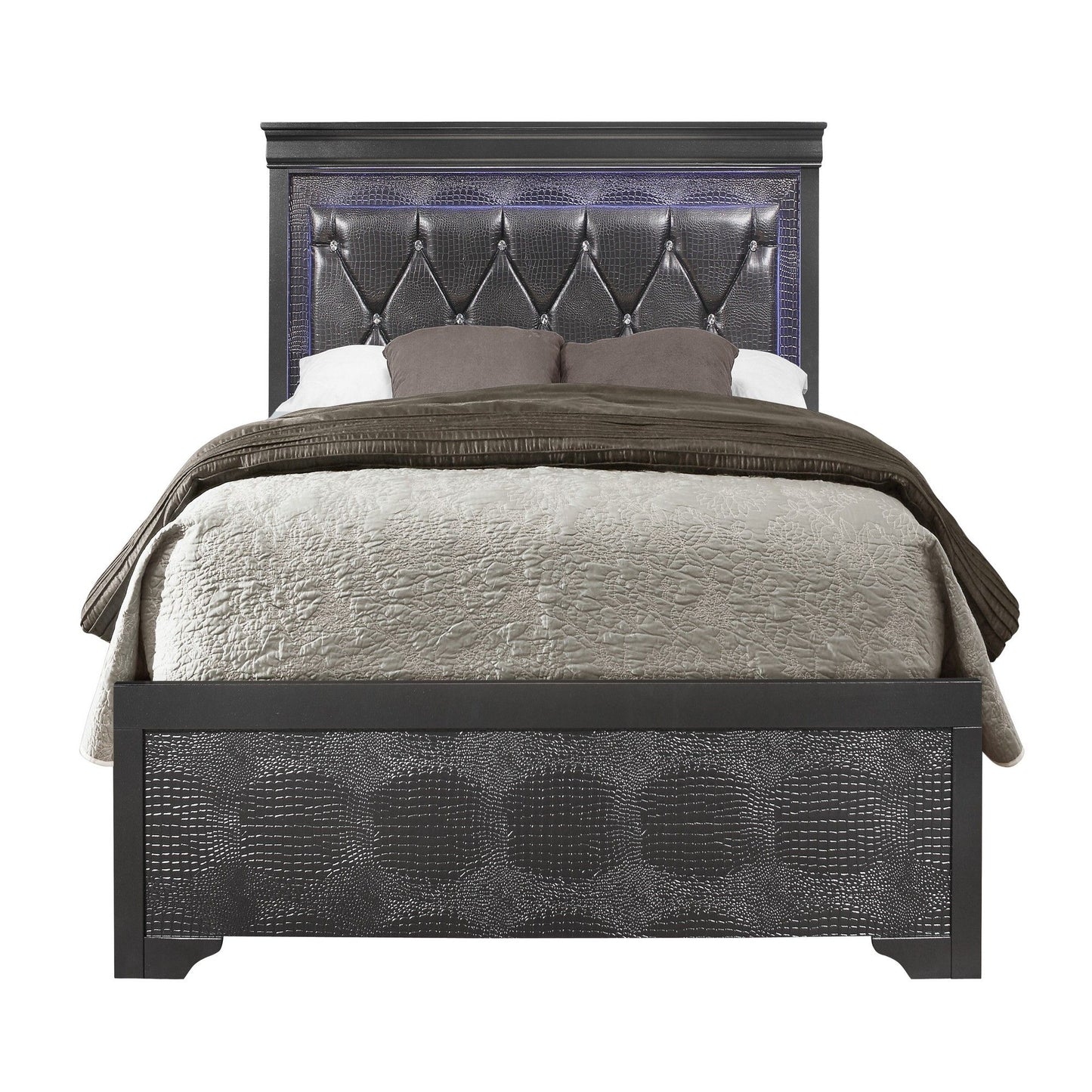 Shaker - 5 Pieces Bedroom Set With Crystal Inspired Tufted Headboard And LED Lighting - The Sleep Loft - Online Mattress Showroom NYC