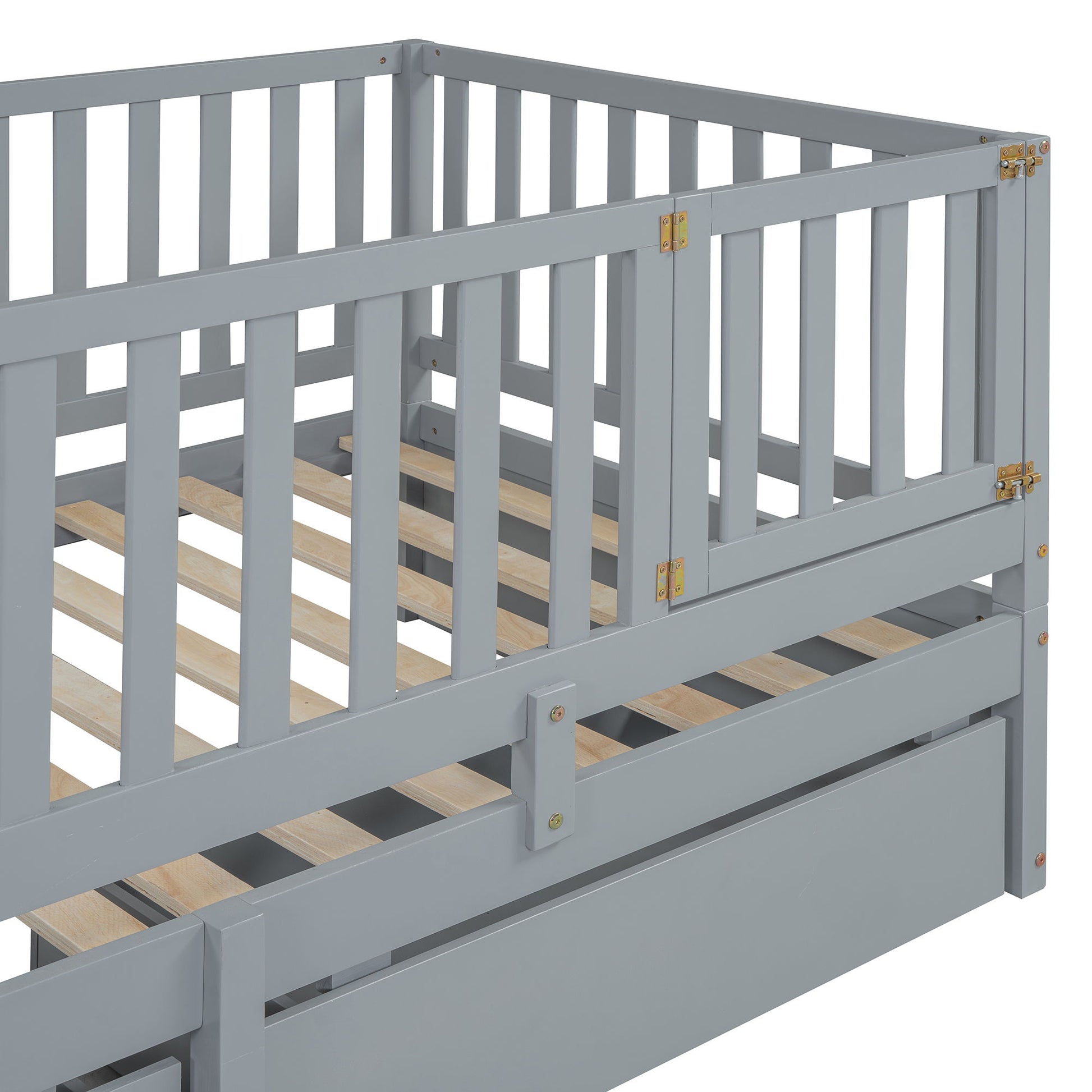 Daybed With Fence Guardrails And 2 Drawers, Split Into Independent Floor Bed & Daybed - The Sleep Loft - Online Mattress Showroom NYC