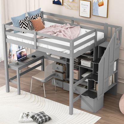 Loft Bed & L Shaped Desk, Drawers, Cabinet, And Storage Staircase - The Sleep Loft - Online Mattress Showroom NYC