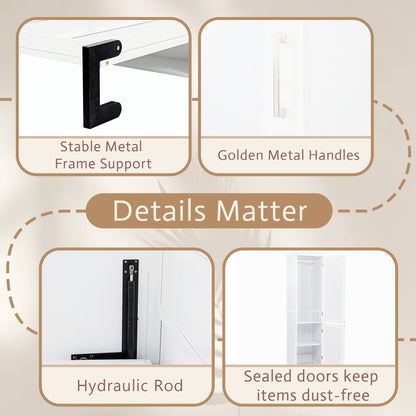 Queen Size Murphy Bed With Wardrobe, Space-Saving Hidden Wall Bed With Desk And Charging Station - White - The Sleep Loft - Online Mattress Showroom NYC