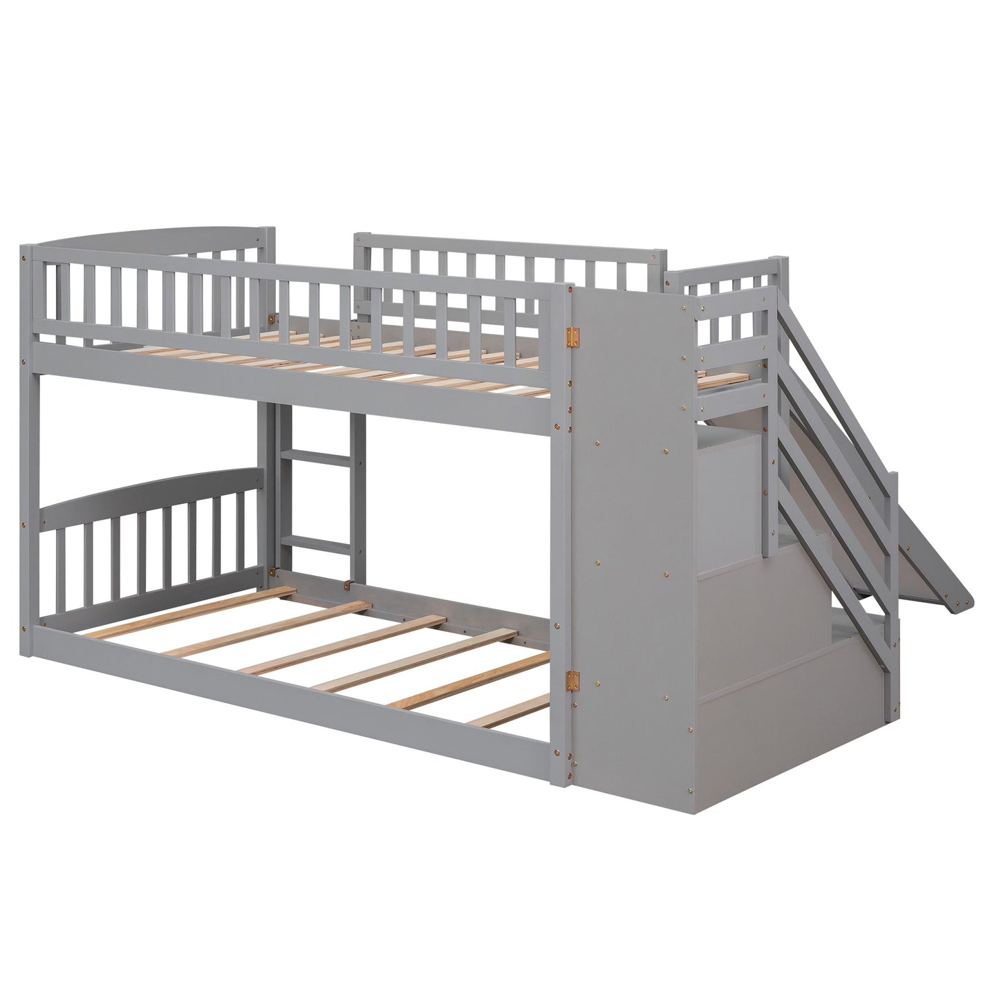 Twin Over Twin Bunk Stairway Bed With 2 Drawers And Slide - Gray - The Sleep Loft - Online Mattress Showroom NYC