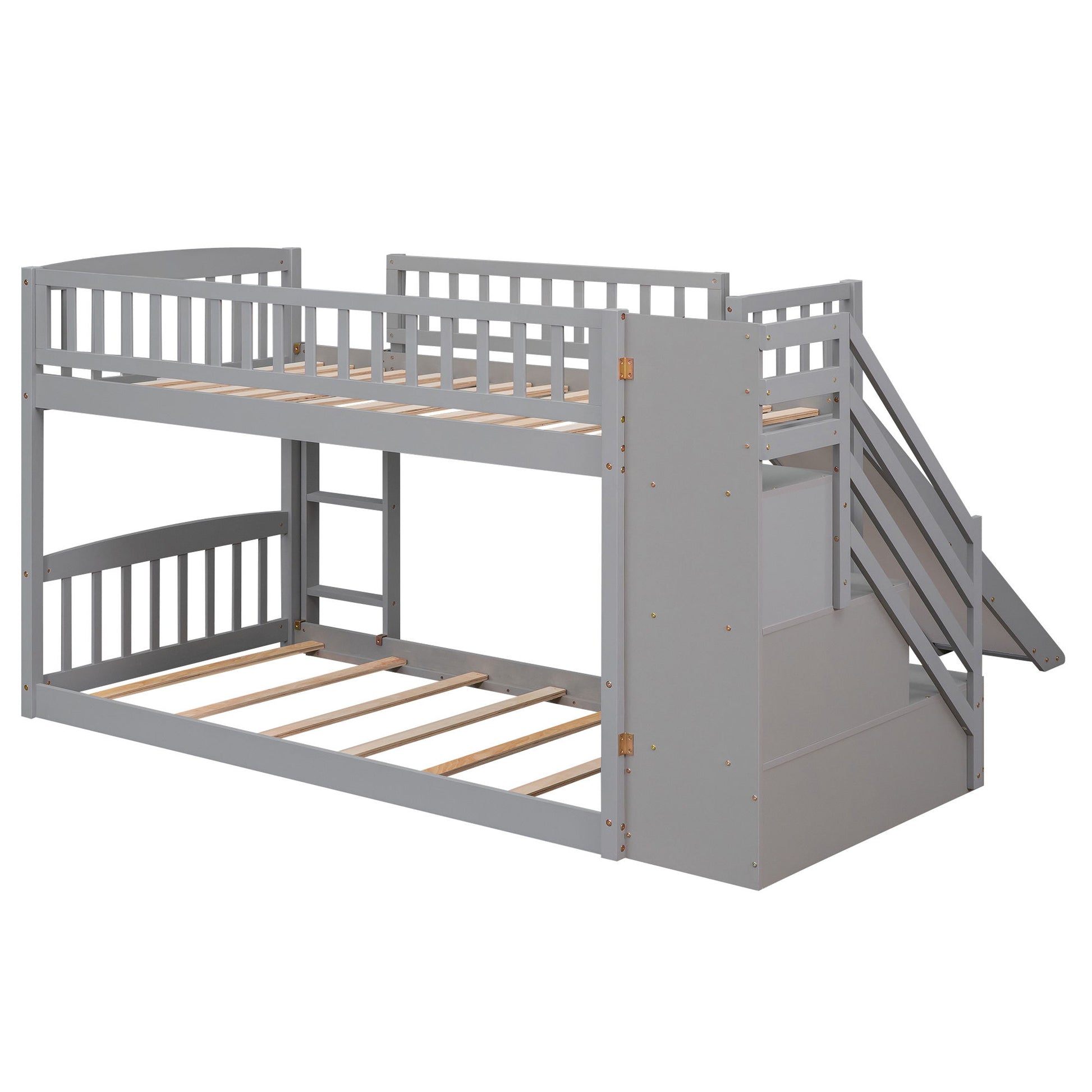Twin Over Twin Bunk Stairway Bed With 2 Drawers And Slide - Gray - The Sleep Loft - Online Mattress Showroom NYC