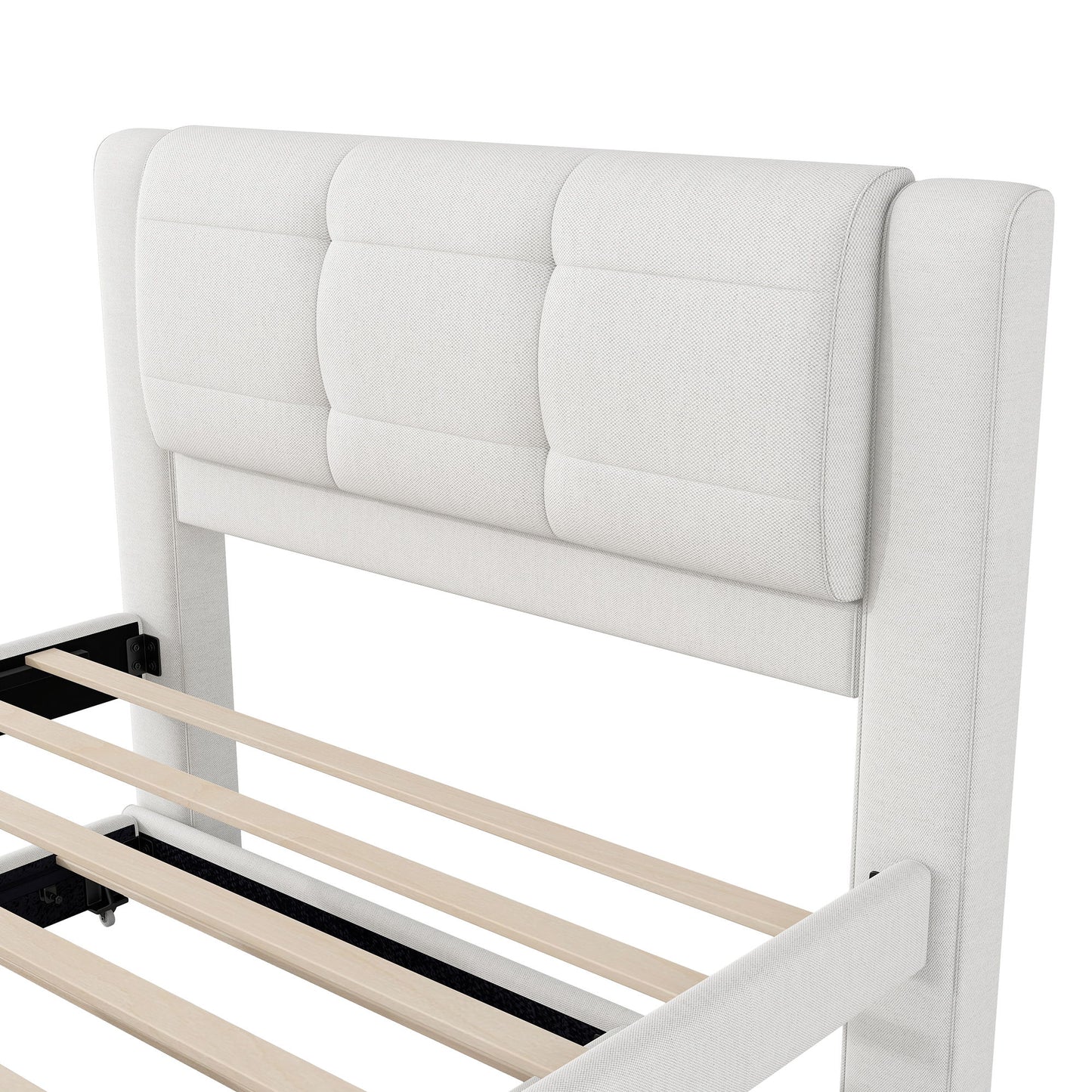Upholstery Platform Bed With Trundle, Trundle Can Be Flat Or Erected - The Sleep Loft - Online Mattress Showroom NYC