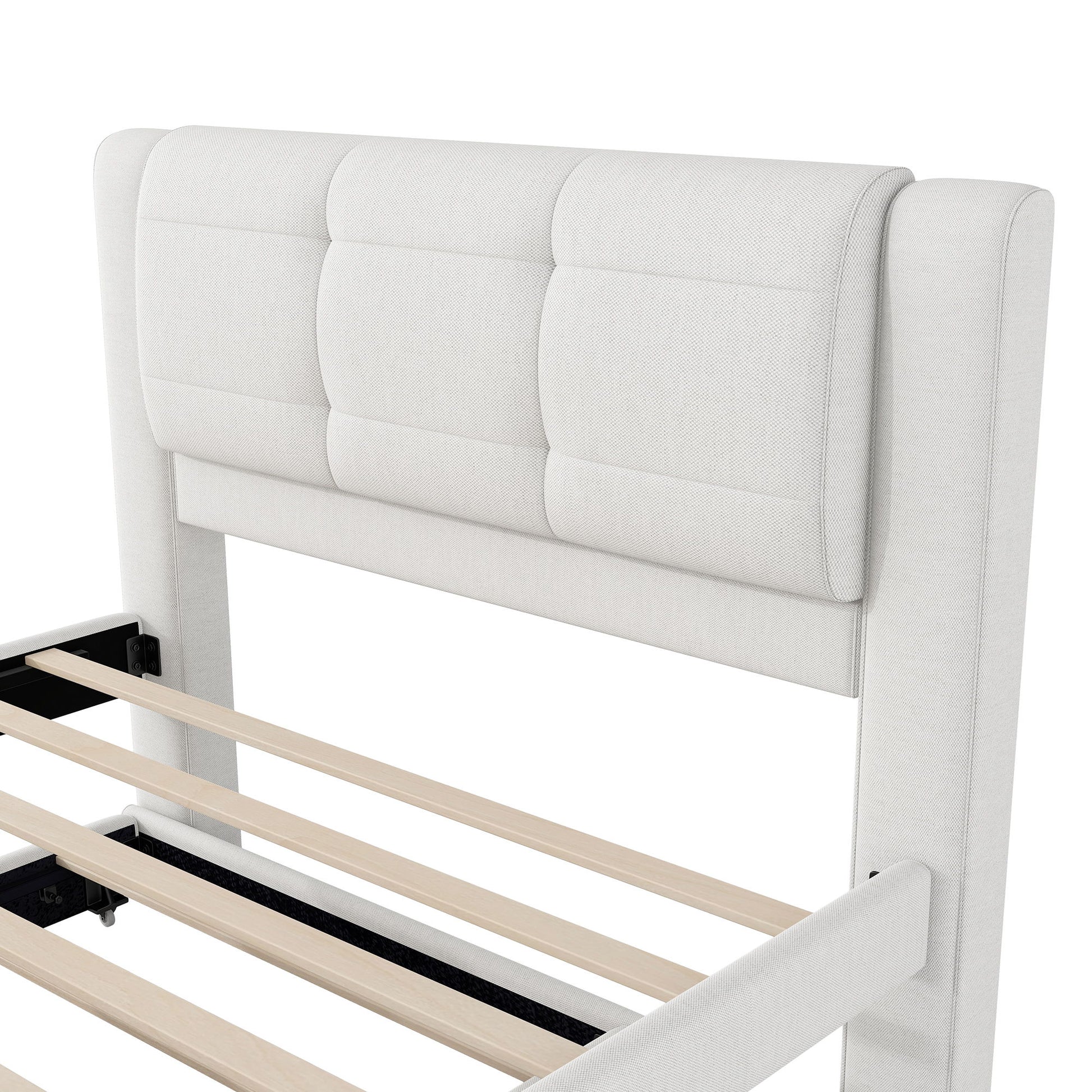 Upholstery Platform Bed With Trundle, Trundle Can Be Flat Or Erected - The Sleep Loft - Online Mattress Showroom NYC