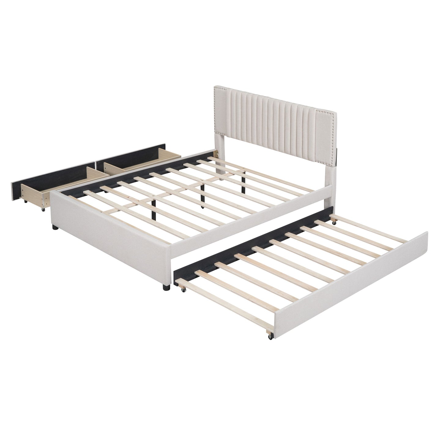 Upholstered Platform Bed With Drawers, Classic Headboard Design - The Sleep Loft - Online Mattress Showroom NYC