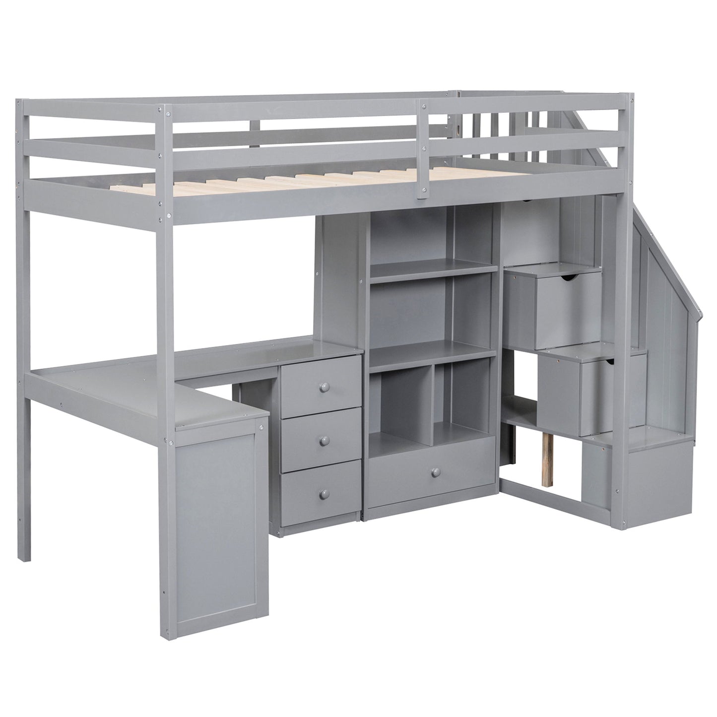 Loft Bed With L Shaped Desk, Drawers, Cabinet, And Storage Staircase - The Sleep Loft - Online Mattress Showroom NYC