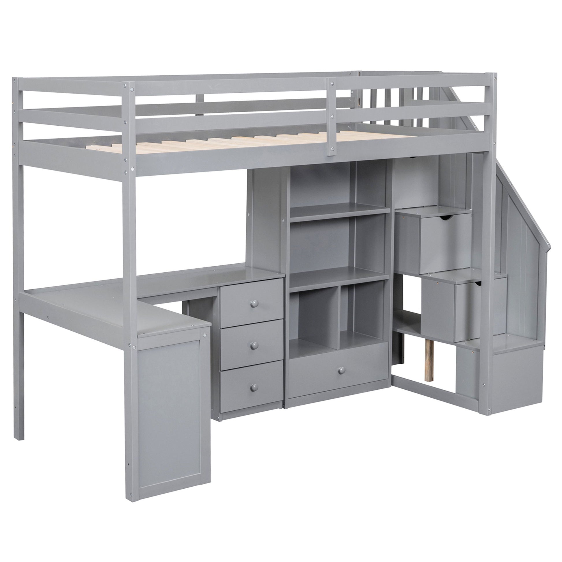 Loft Bed With L Shaped Desk, Drawers, Cabinet, And Storage Staircase - The Sleep Loft - Online Mattress Showroom NYC