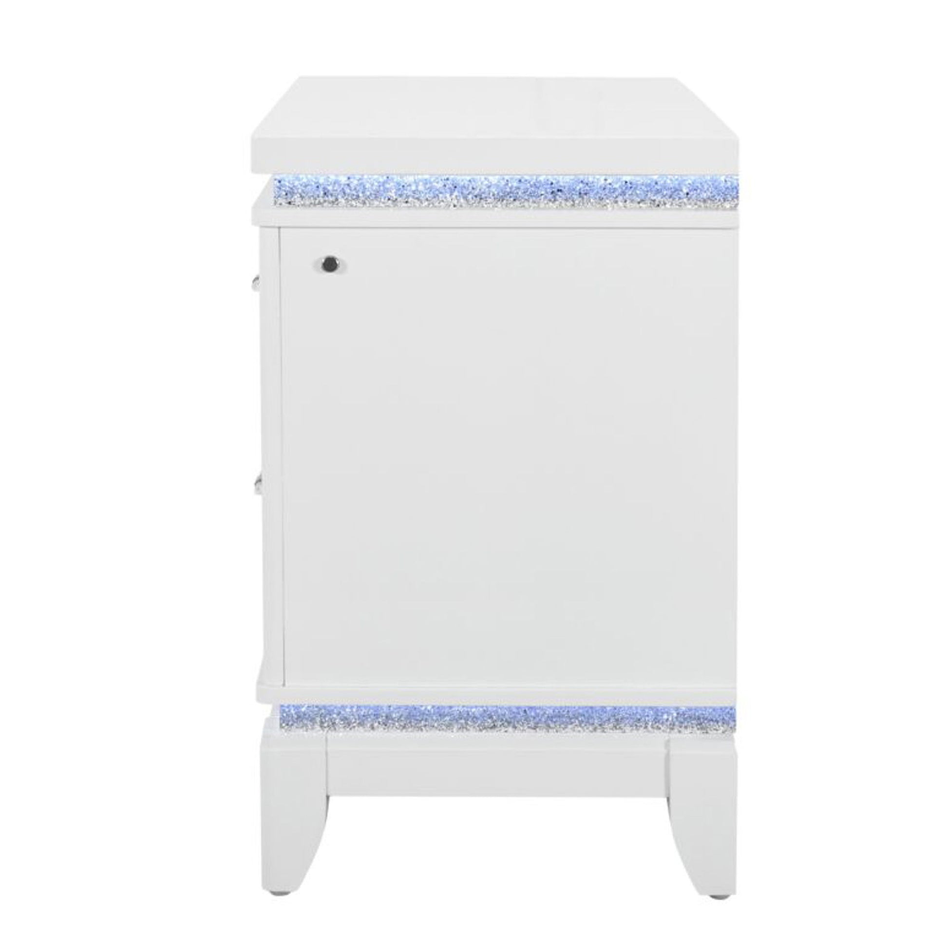 Adalid - Nightstand With Glittered Drawer Front And LED Lighting - White - The Sleep Loft - Online Mattress Showroom NYC