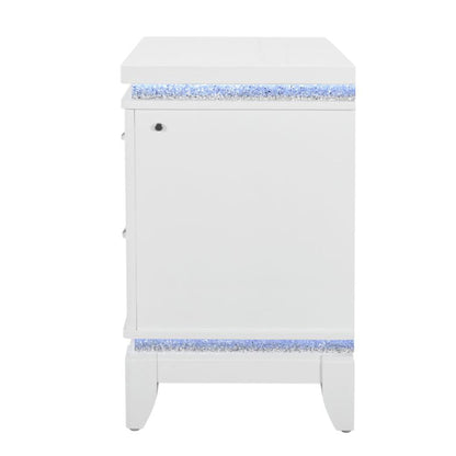 Adalid - Nightstand With Glittered Drawer Front And LED Lighting - White - The Sleep Loft - Online Mattress Showroom NYC