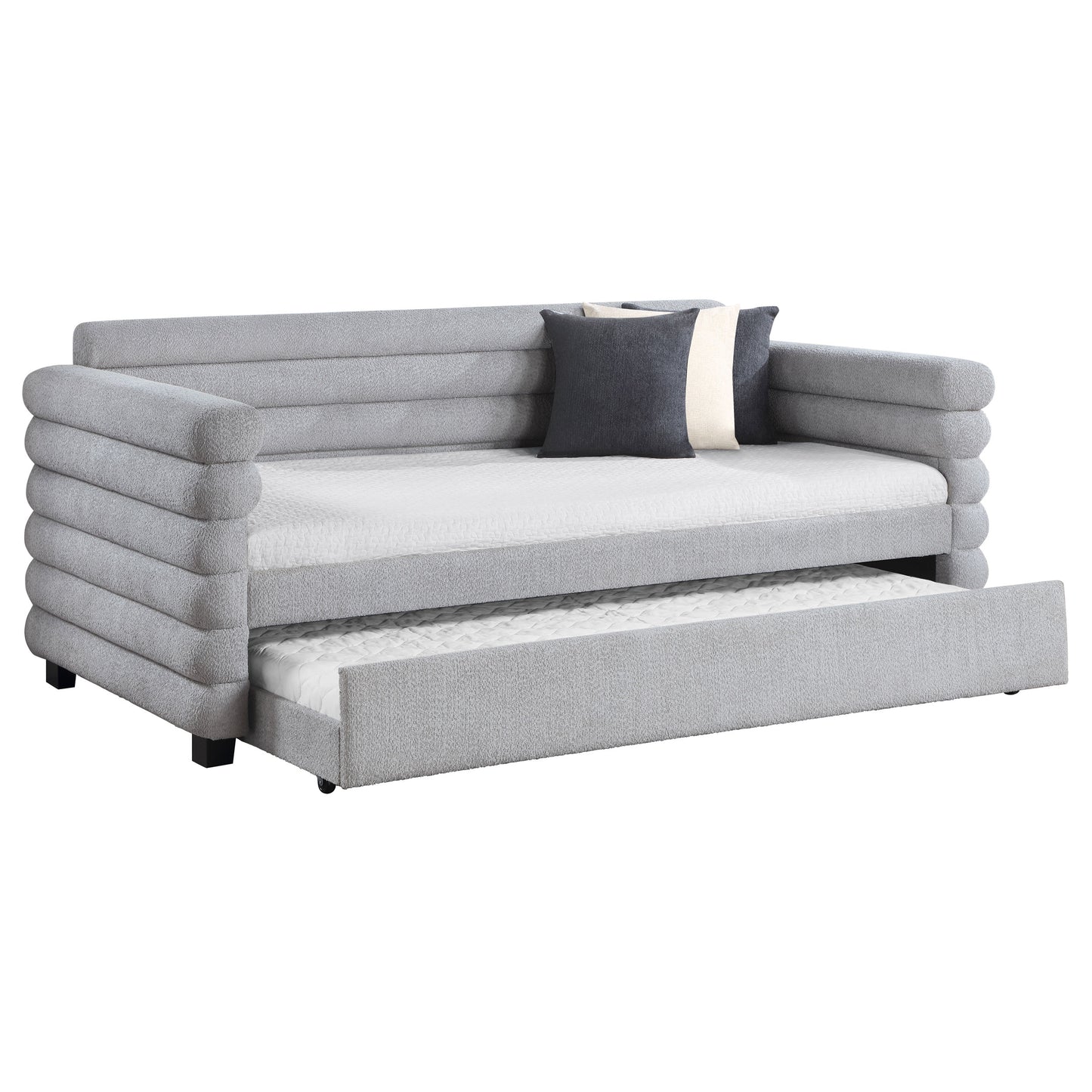 Patricia Boucle Upholstered Twin Day Bed with Trundle Grey 