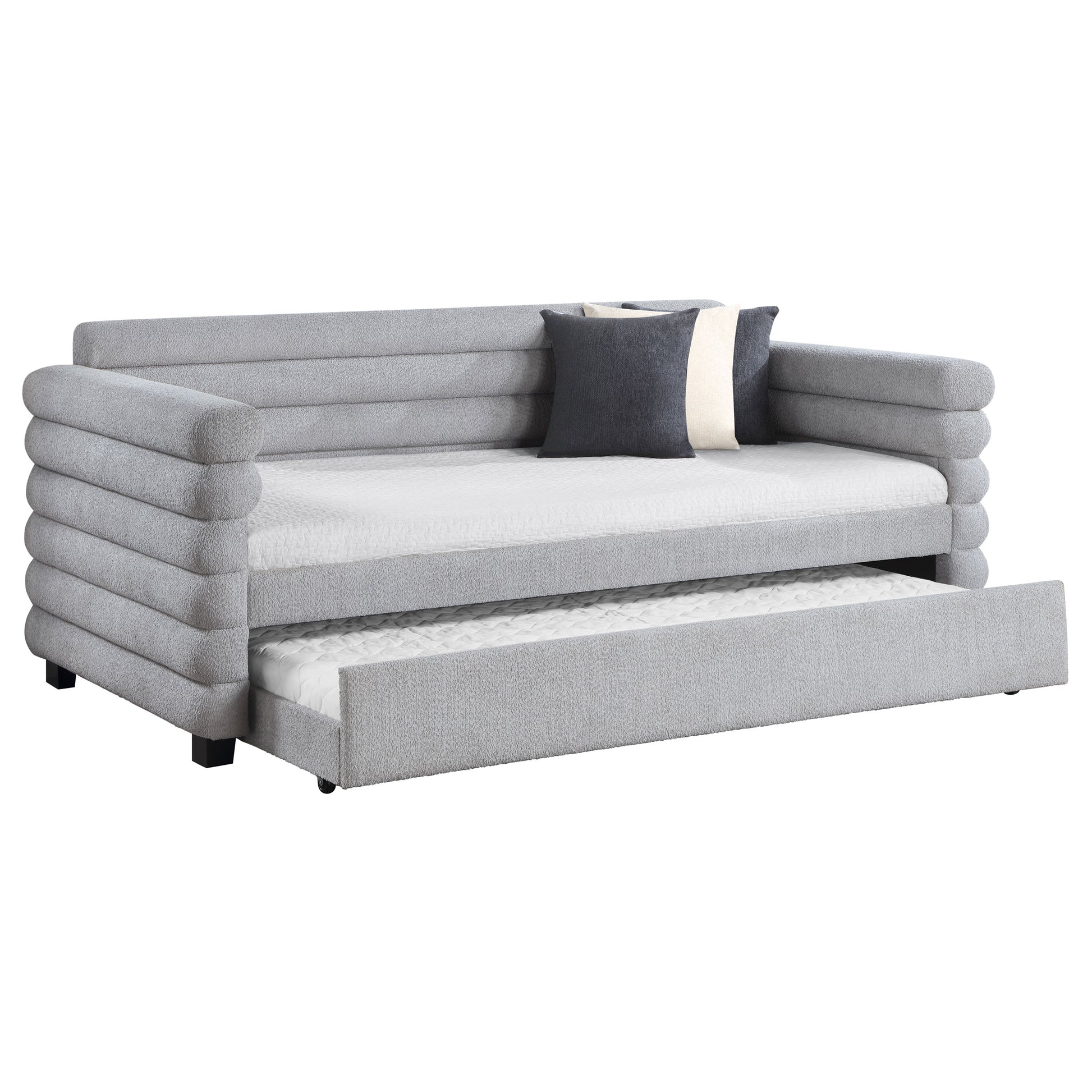 Patricia Boucle Upholstered Twin Day Bed with Trundle Grey 