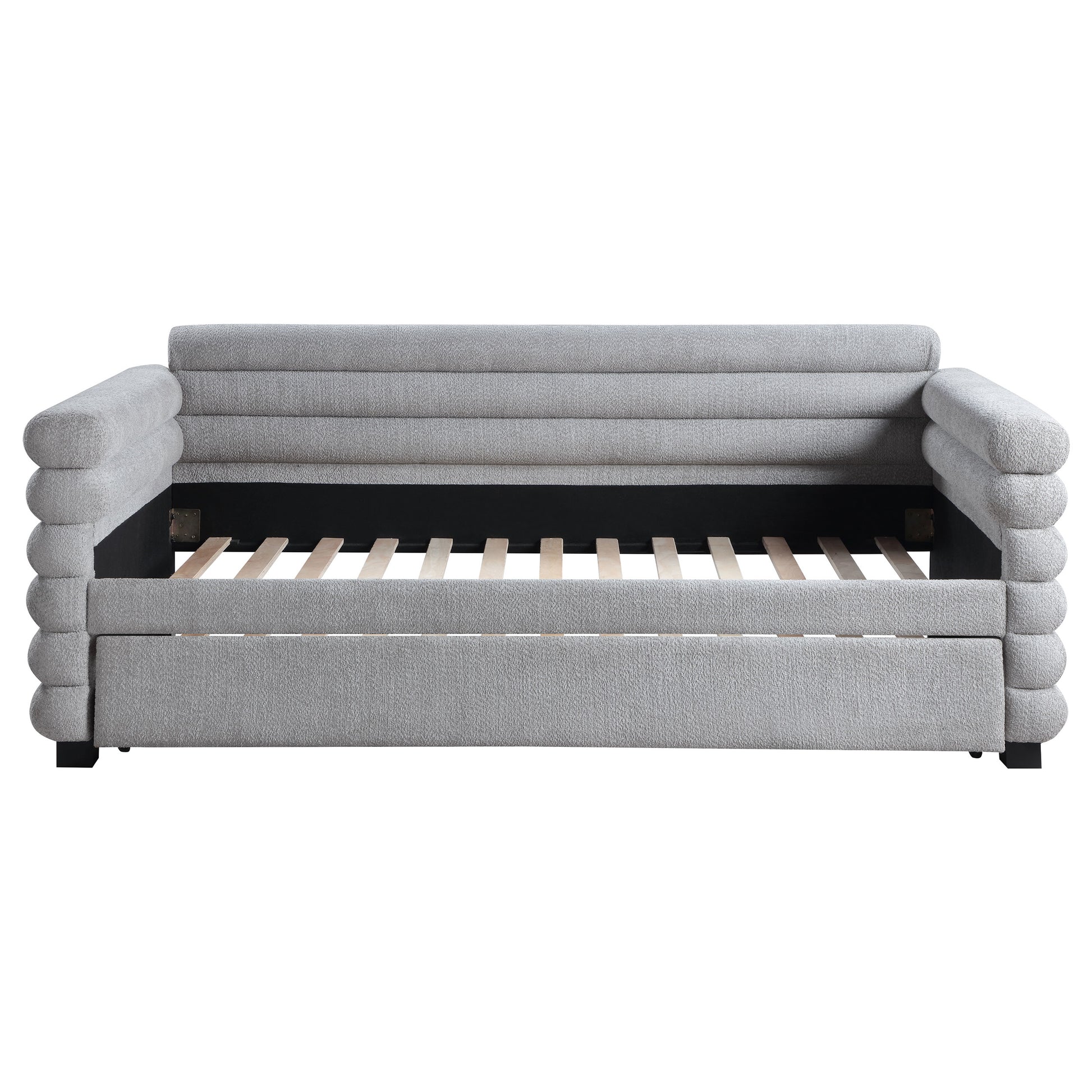 Patricia Boucle Upholstered Twin Day Bed with Trundle Grey 