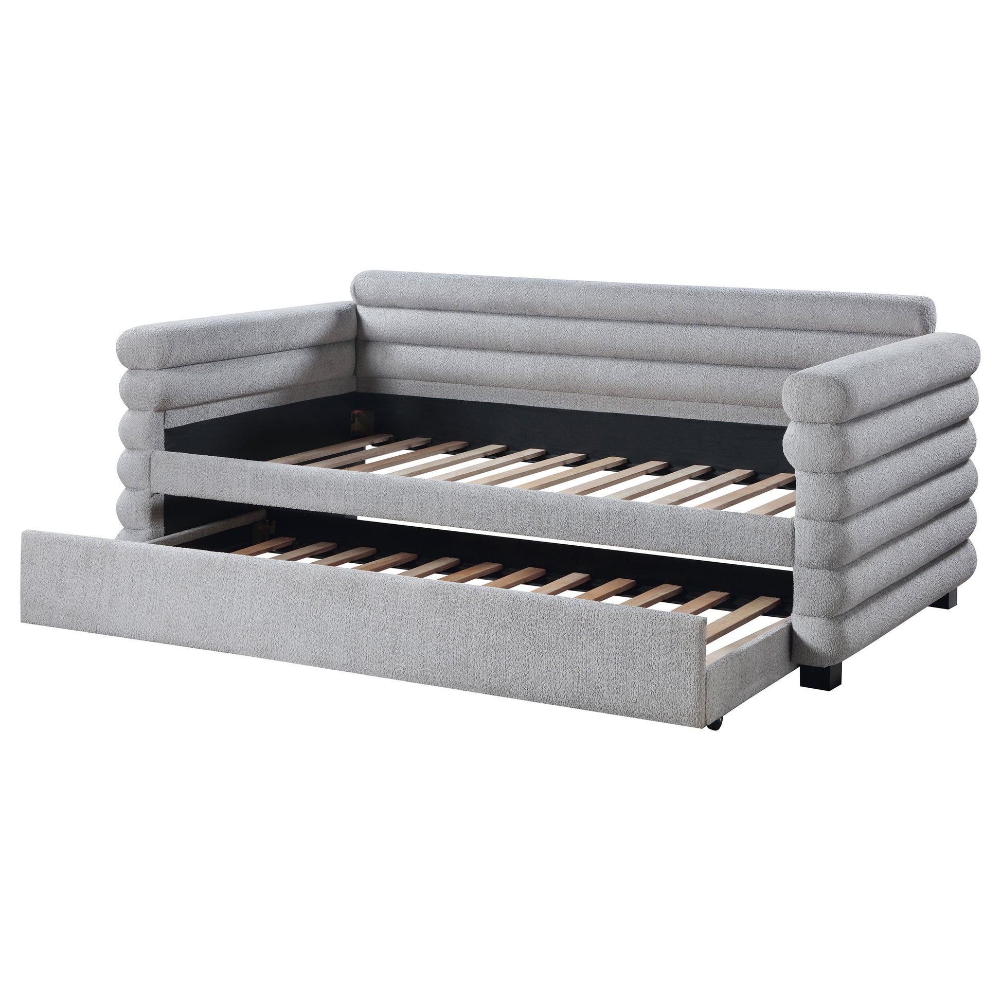 Patricia Boucle Upholstered Twin Day Bed with Trundle Grey 