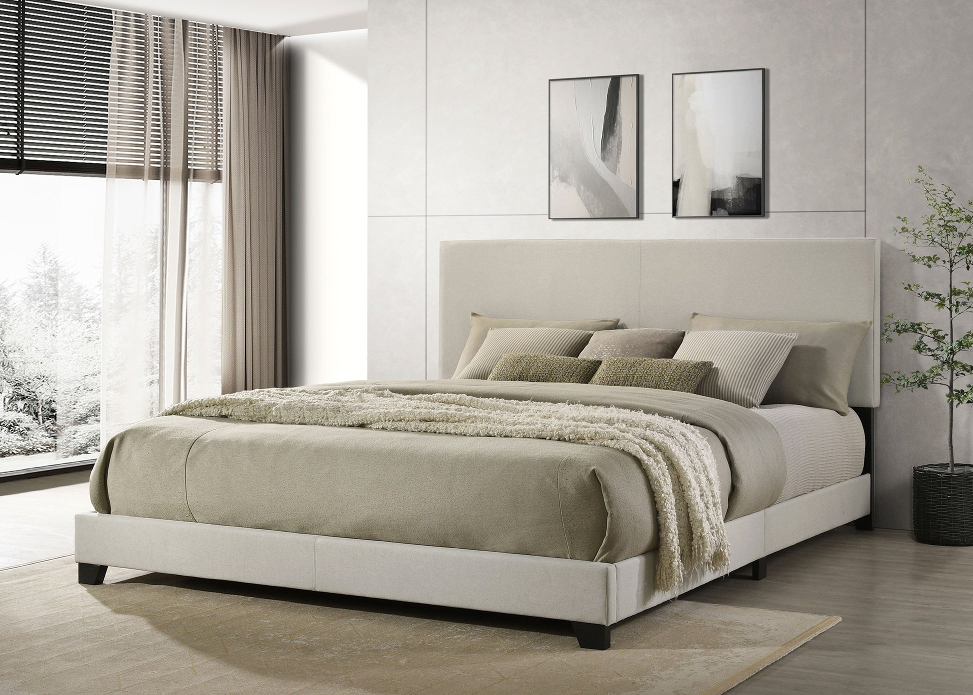 Dorian Fabric Upholstered California King Panel Bed Cream