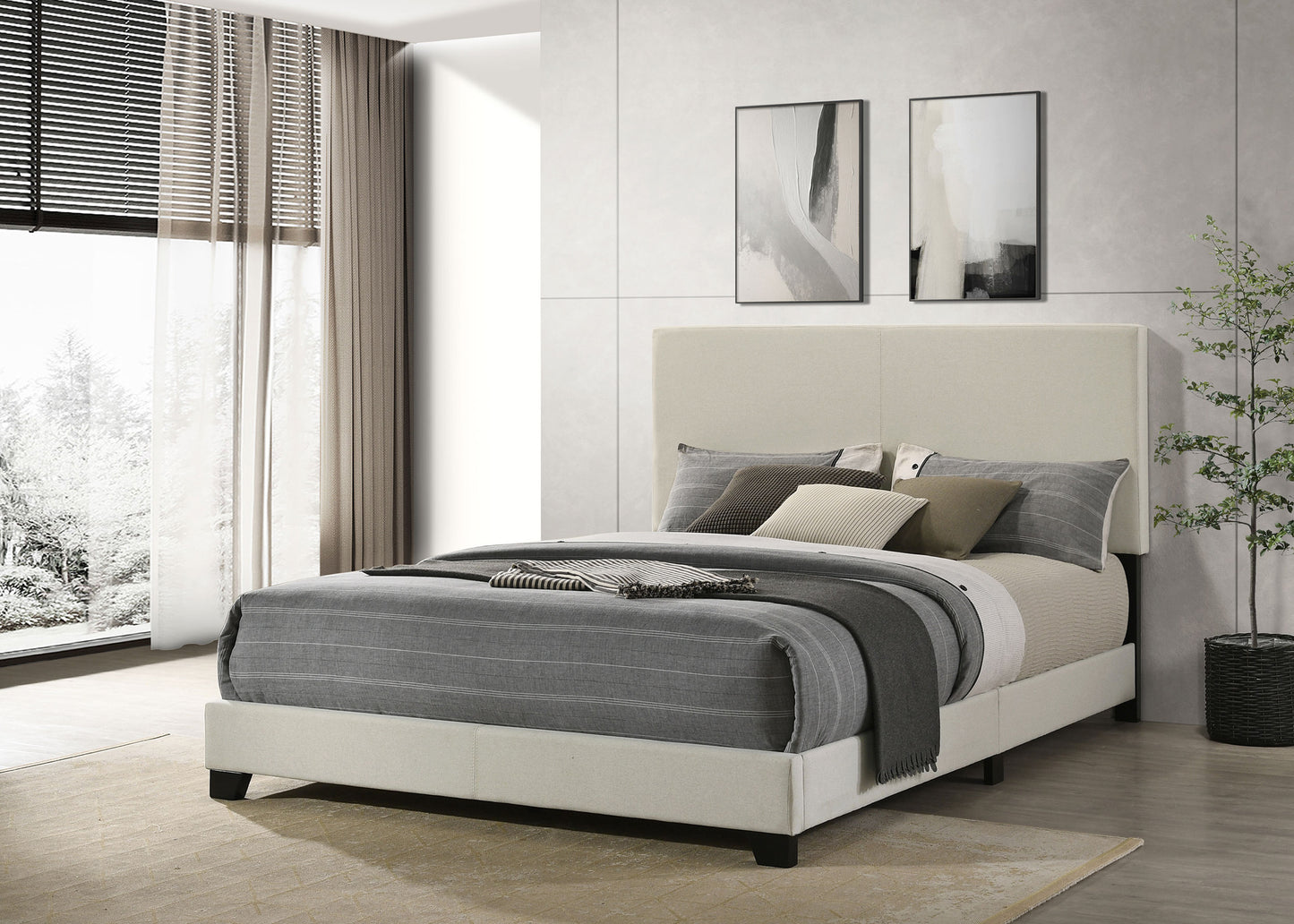 Dorian Fabric Upholstered Queen Panel Bed Cream