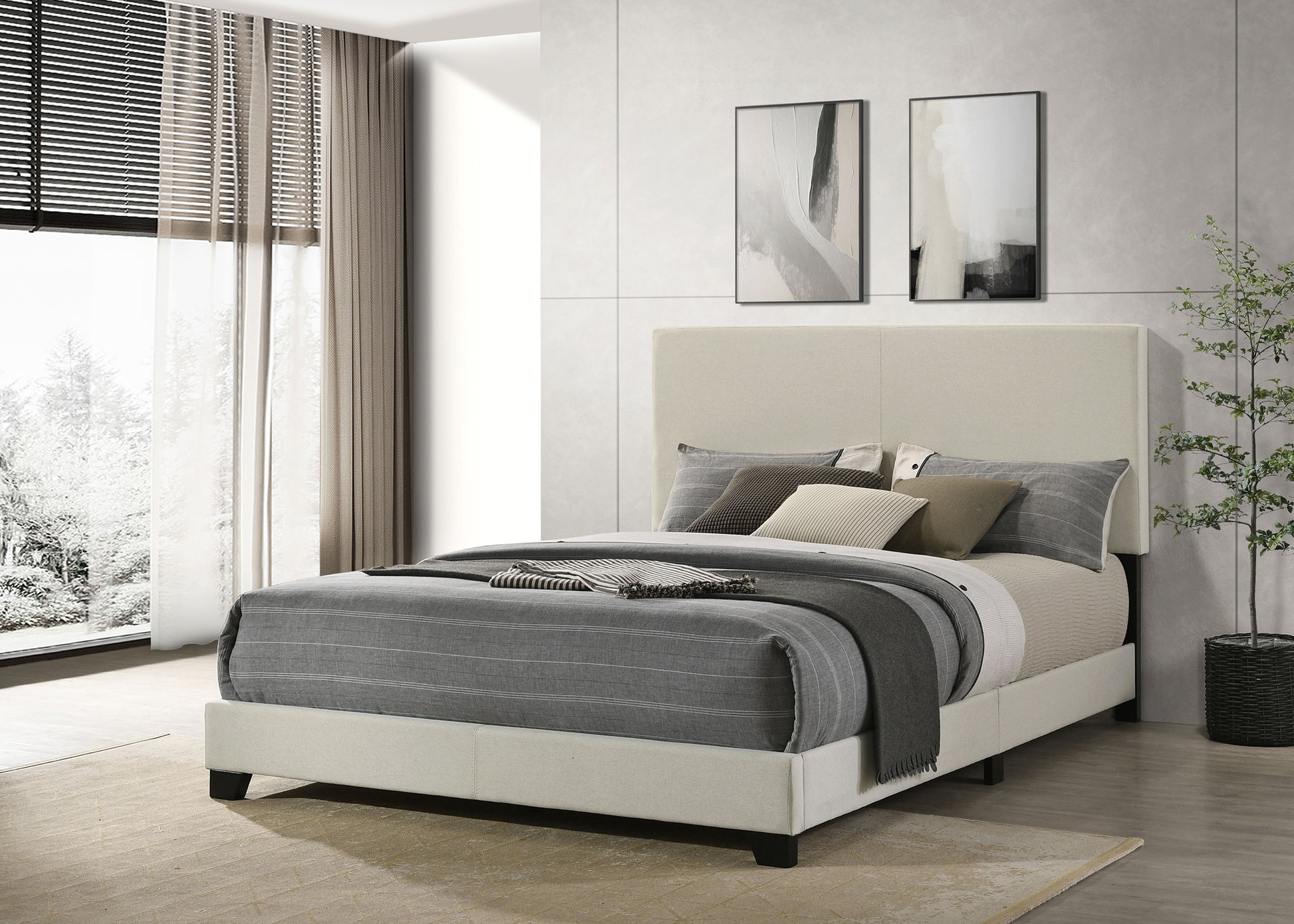 Dorian Fabric Upholstered Queen Panel Bed Cream