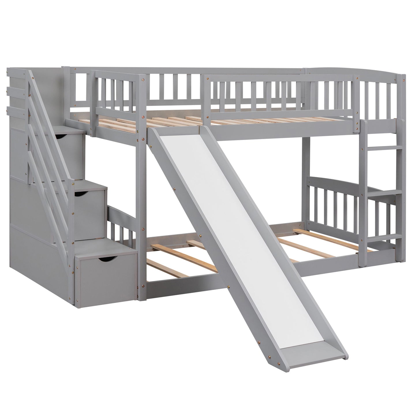 Twin Over Twin Bunk Stairway Bed With 2 Drawers And Slide - Gray - The Sleep Loft - Online Mattress Showroom NYC