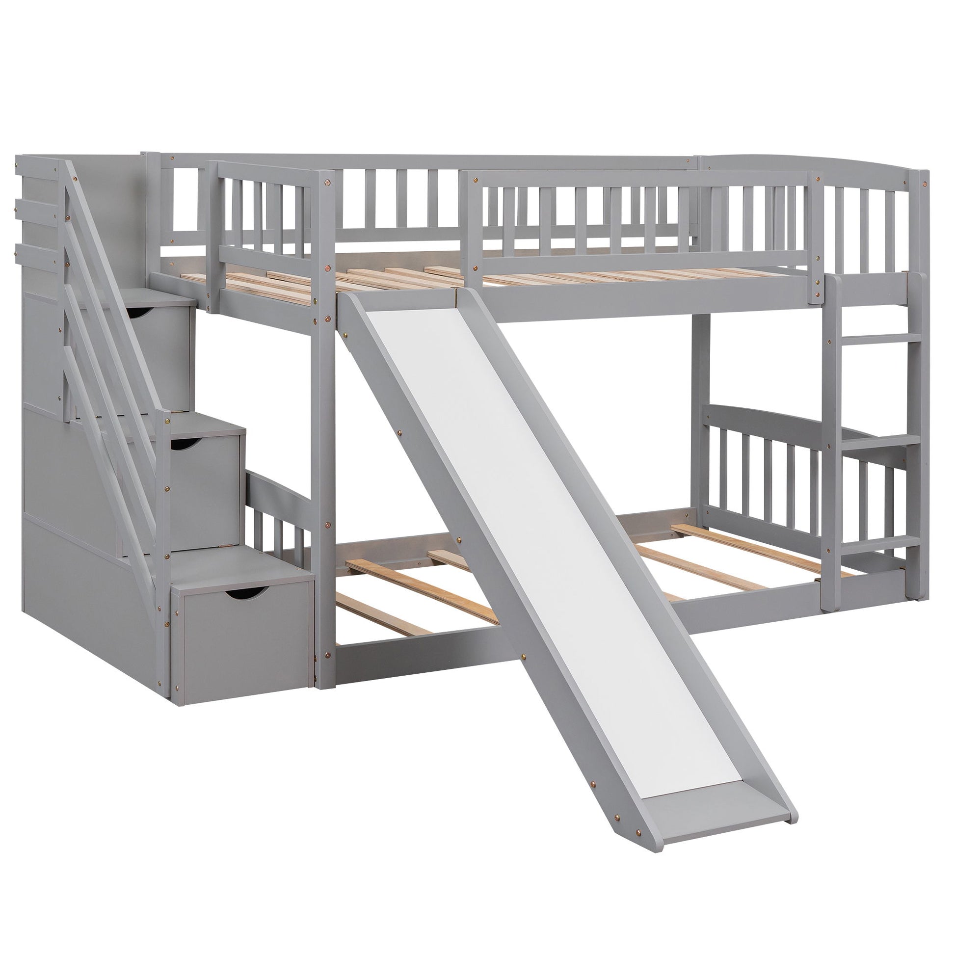 Twin Over Twin Bunk Stairway Bed With 2 Drawers And Slide - Gray - The Sleep Loft - Online Mattress Showroom NYC