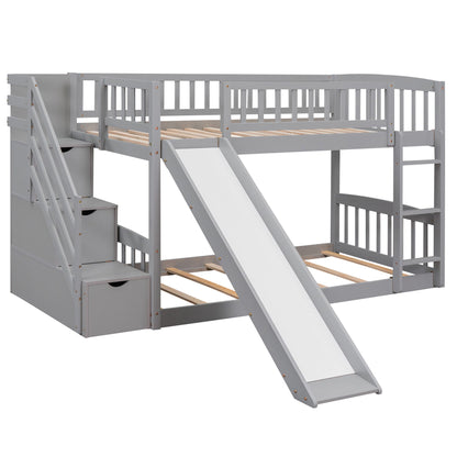 Twin Over Twin Bunk Stairway Bed With 2 Drawers And Slide - Gray - The Sleep Loft - Online Mattress Showroom NYC