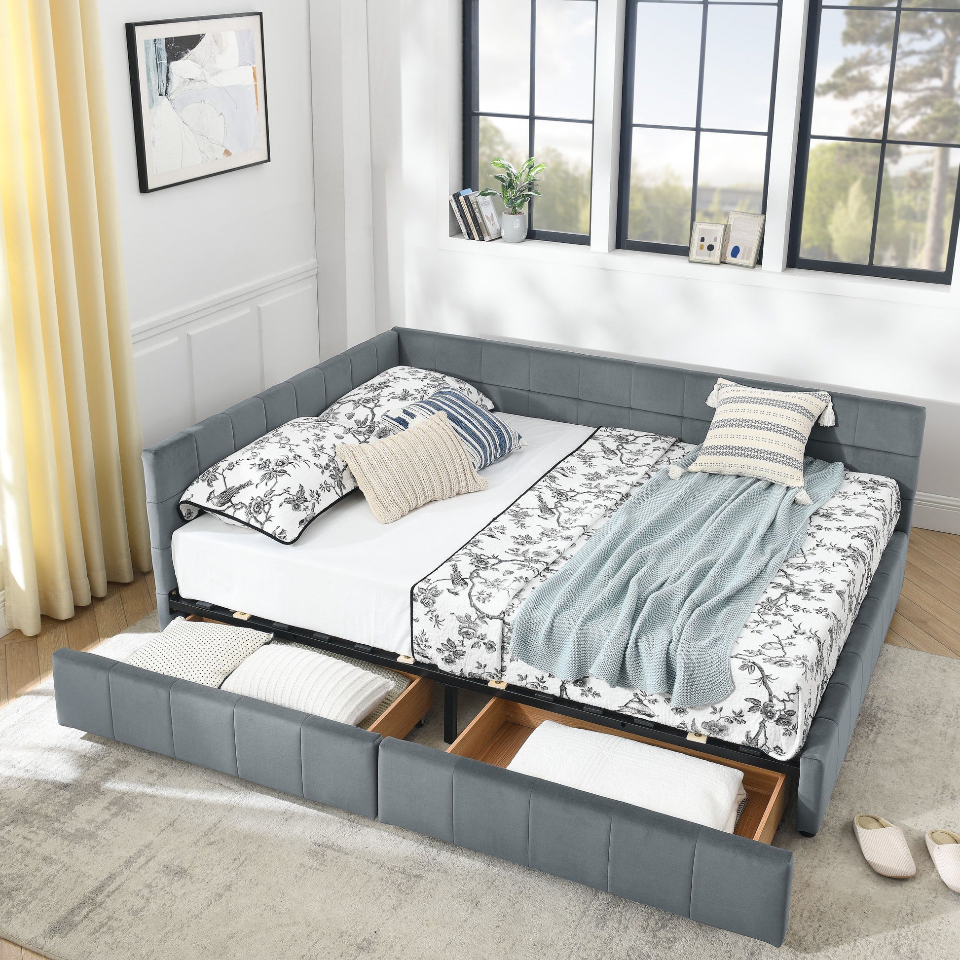 Mid-Century Storage Upholstered Tufted Bed Frame With Backrest And Armrests - The Sleep Loft - Online Mattress Showroom NYC