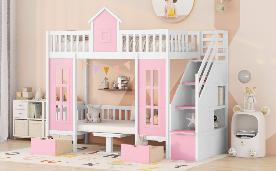 Twin Over Twin Bunk Bed With Changeable Table, Bunk Bed Turn Into Upper Bed And Down Desk - The Sleep Loft - Online Mattress Showroom NYC