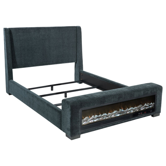 Preston Upholstered California King Audio Flame Visualizer Bed Dark Blue - The Sleep Loft - Online Mattress Showroom NYC
