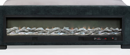 Preston Upholstered California King Audio Flame Visualizer Bed Dark Blue