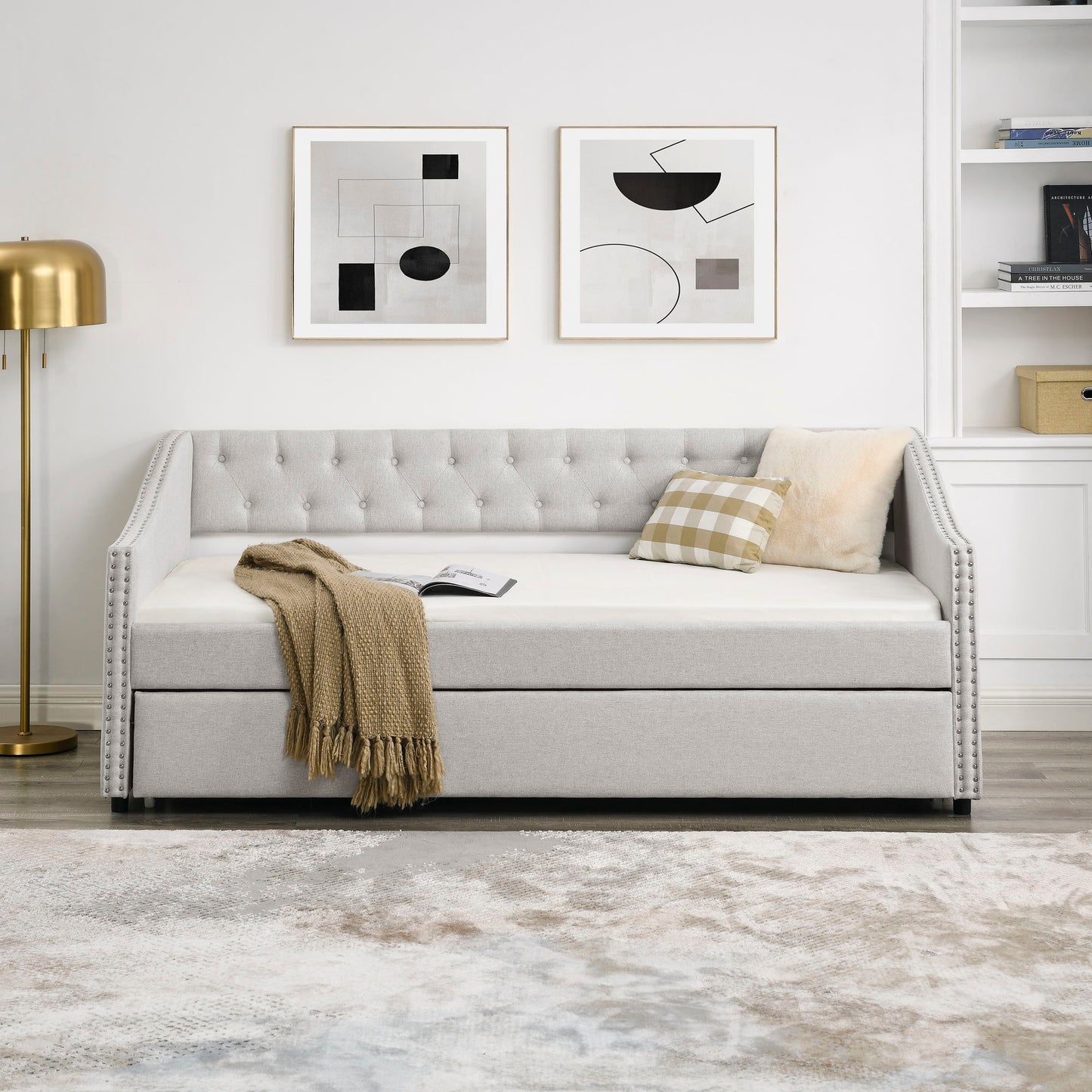 Upholstered Tufted Daybed With Drawers, Waved Arms - The Sleep Loft - Online Mattress Showroom NYC