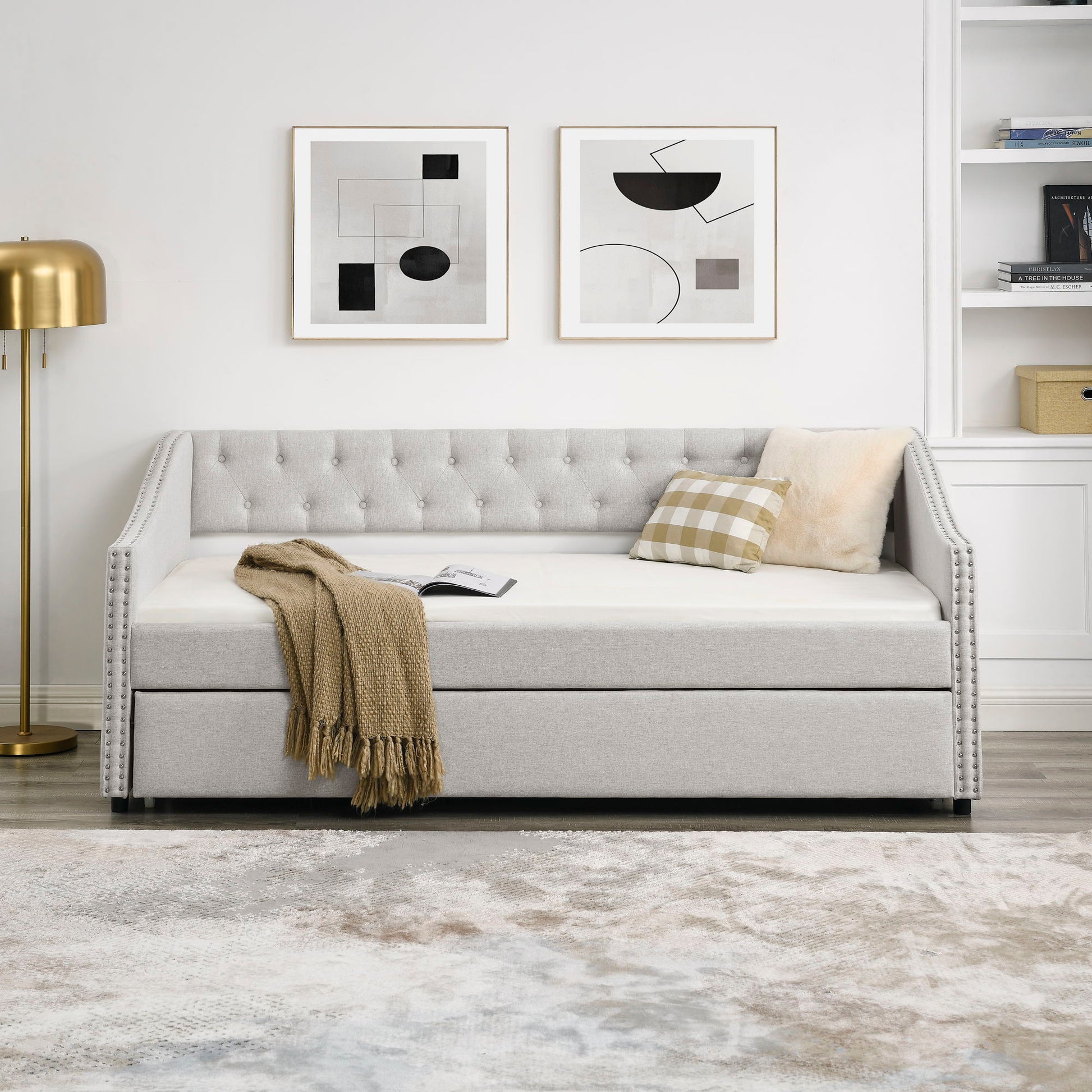 Upholstered Tufted Daybed With Drawers, Waved Arms - The Sleep Loft - Online Mattress Showroom NYC