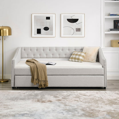 Upholstered Tufted Daybed With Drawers, Waved Arms - The Sleep Loft - Online Mattress Showroom NYC
