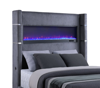Tisdall Upholstered Eastern King Flame Visualizer Bed Grey