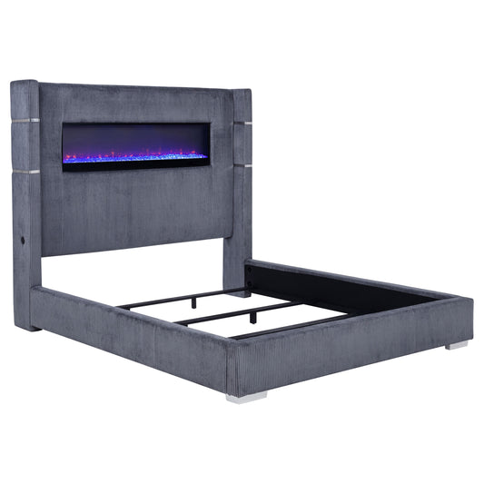 Tisdall Upholstered Cal King Flame Visualizer Bed Grey - The Sleep Loft - Online Mattress Showroom NYC