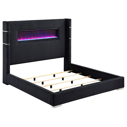 Tisdall Upholstered Cal King Flame Visualizer Bed Black - The Sleep Loft - Online Mattress Showroom NYC
