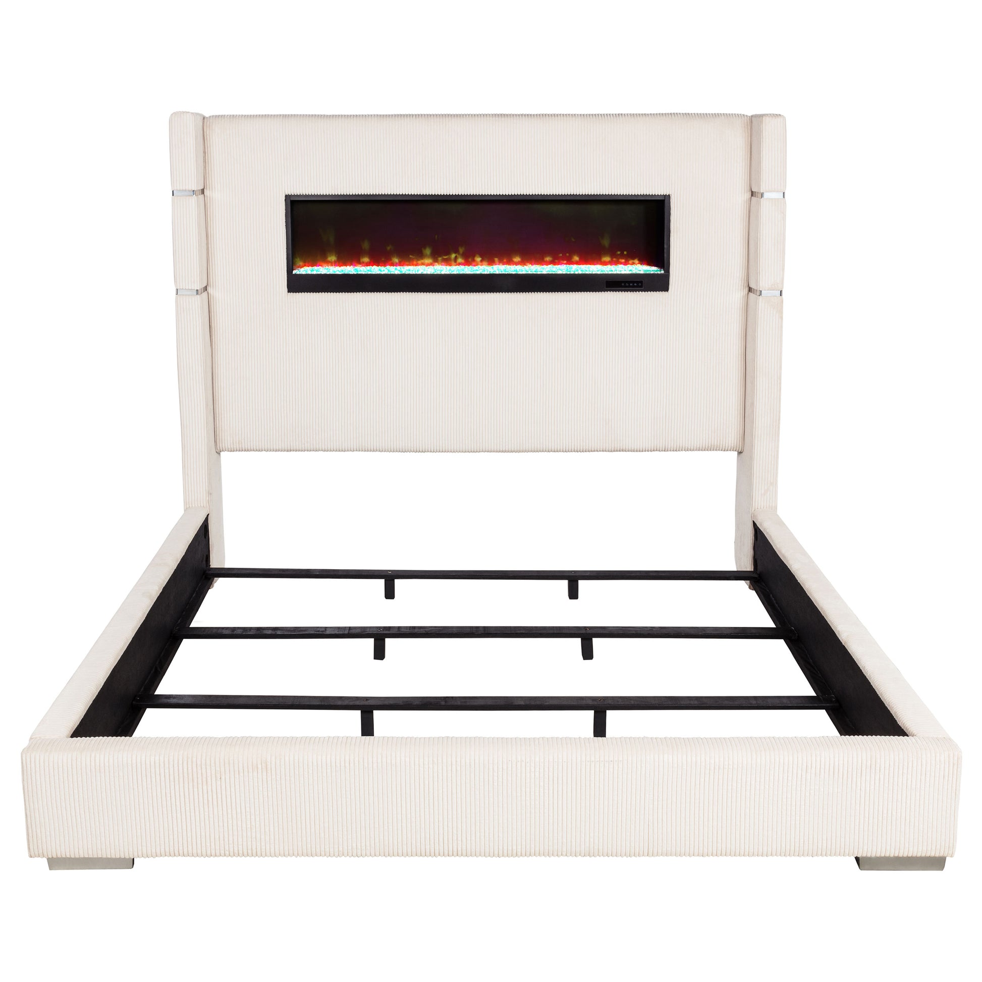 Tisdall Upholstered Eastern King Flame Visualizer Bed Cream