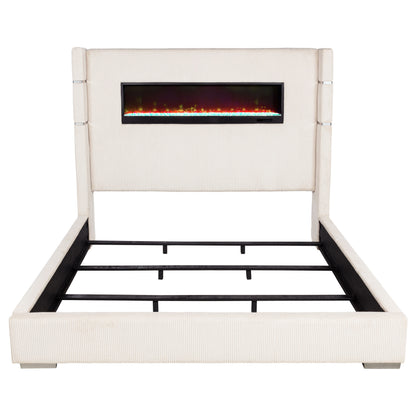 Tisdall Upholstered Eastern King Flame Visualizer Bed Cream