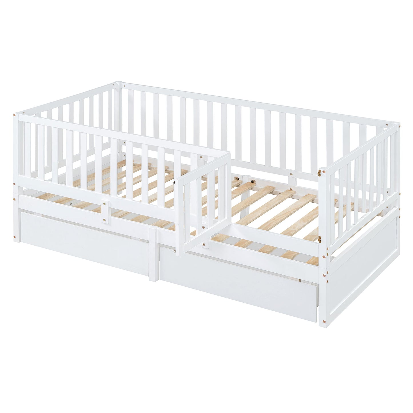 Daybed With Fence Guardrails And 2 Drawers, Split Into Independent Floor Bed & Daybed - The Sleep Loft - Online Mattress Showroom NYC