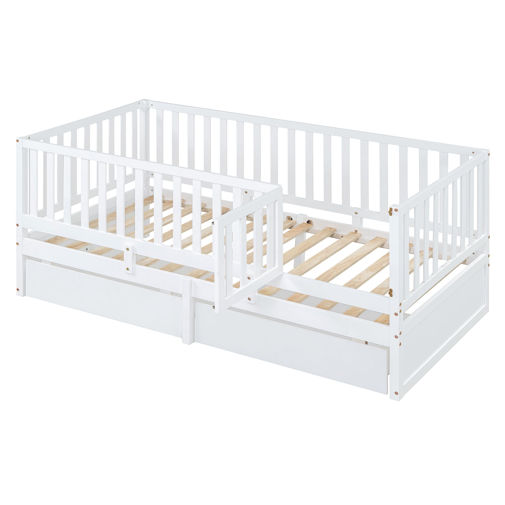 Daybed With Fence Guardrails And 2 Drawers, Split Into Independent Floor Bed & Daybed - The Sleep Loft - Online Mattress Showroom NYC