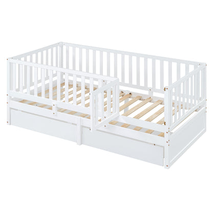 Daybed With Fence Guardrails And 2 Drawers, Split Into Independent Floor Bed & Daybed - The Sleep Loft - Online Mattress Showroom NYC