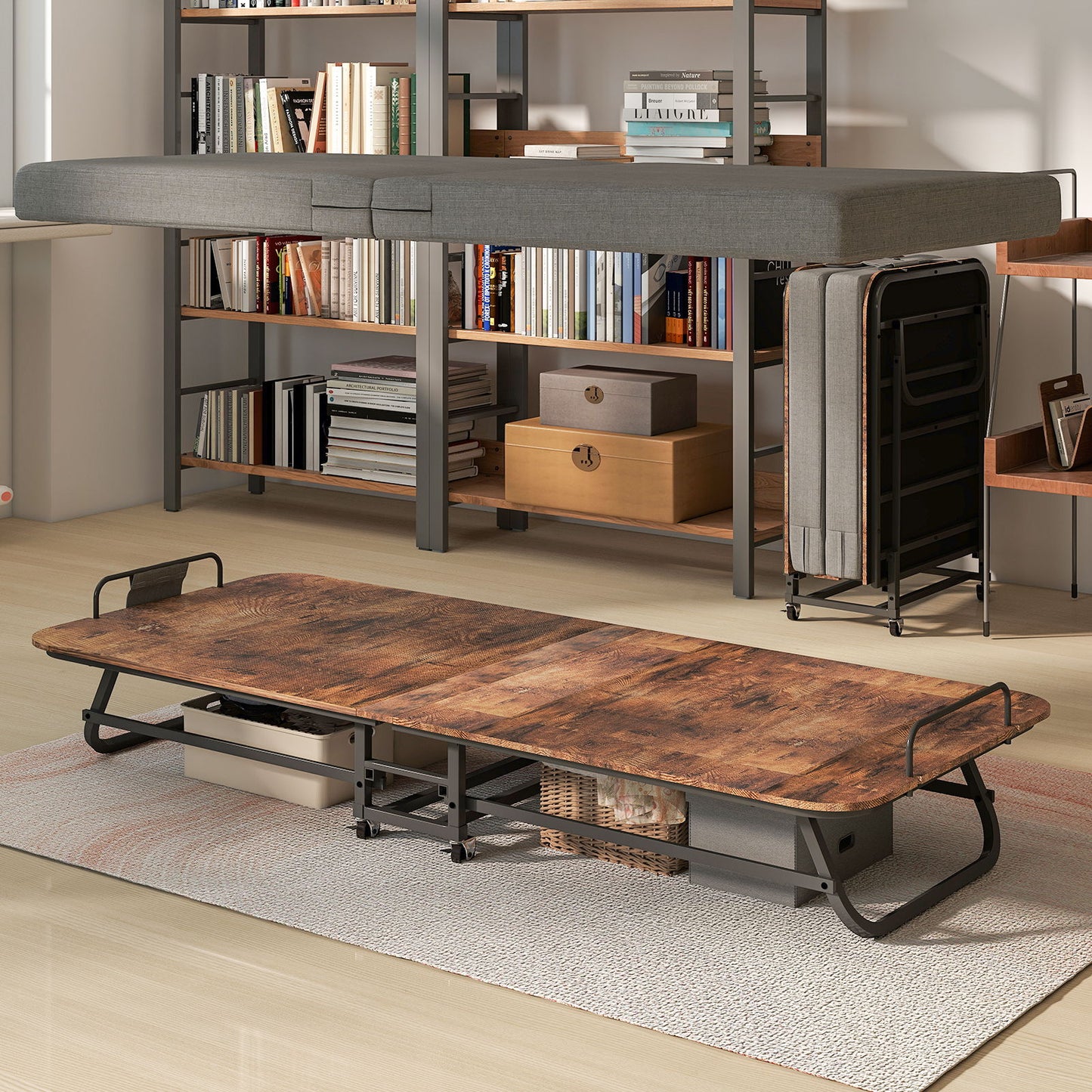 Portable Folding Bed With Memory Foam Mattress, Lockable - Gray - The Sleep Loft - Online Mattress Showroom NYC