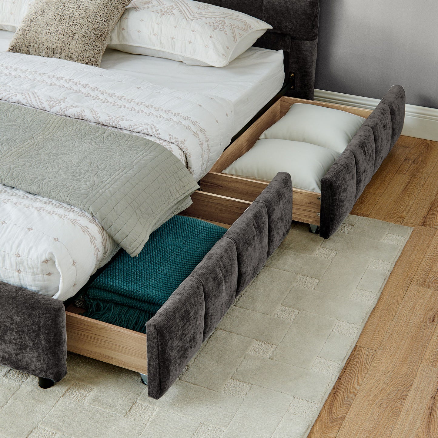 Modern Platform Bed Frame With Thick Fabric - The Sleep Loft - Online Mattress Showroom NYC