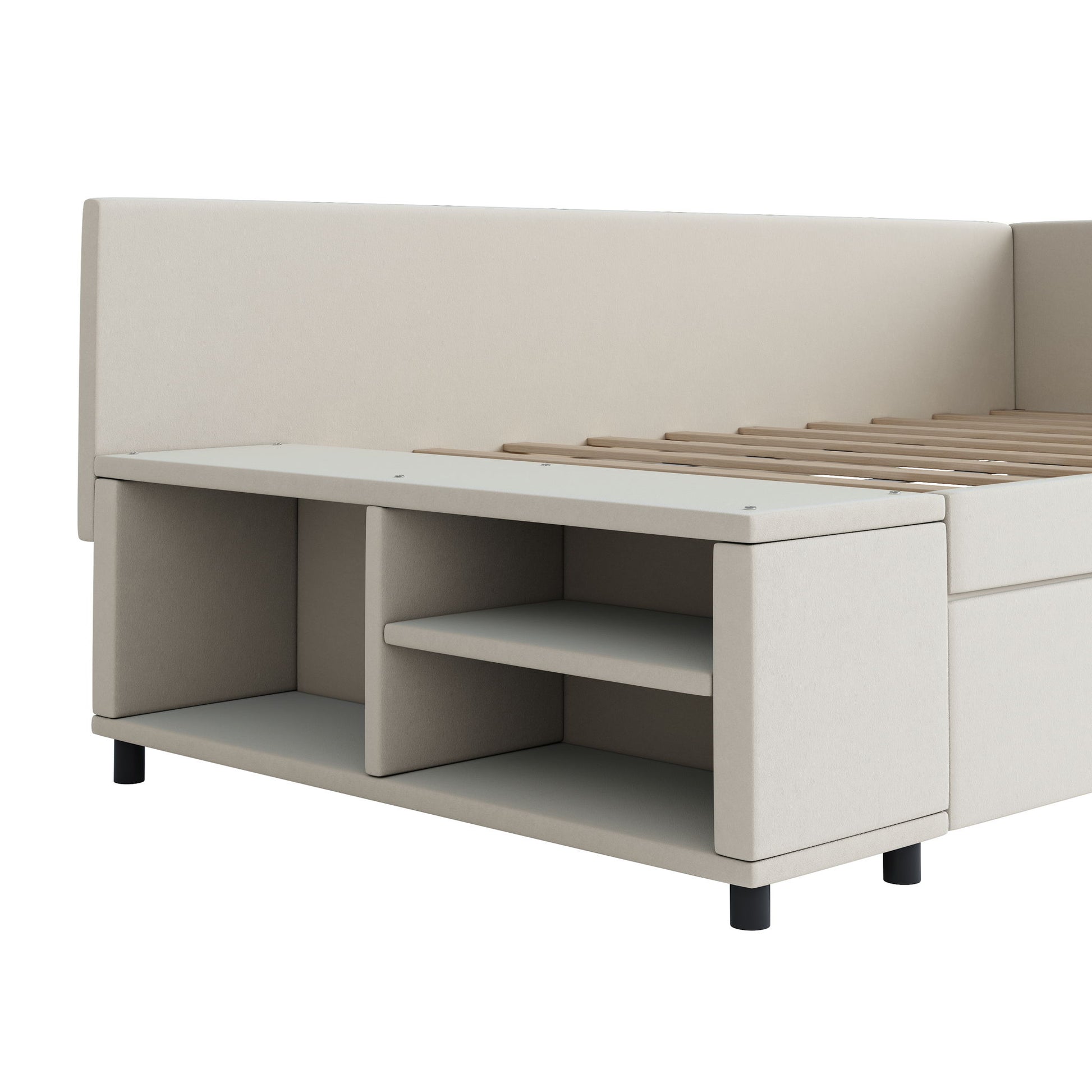L Shaped Upholstered Platform Bed With Storage And Drawers - The Sleep Loft - Online Mattress Showroom NYC