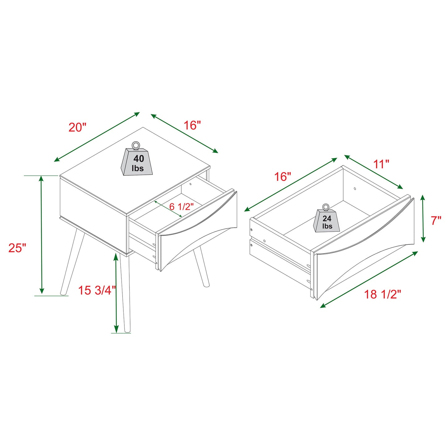 1 Drawer Nightstand - Walnut - The Sleep Loft - Online Mattress Showroom NYC