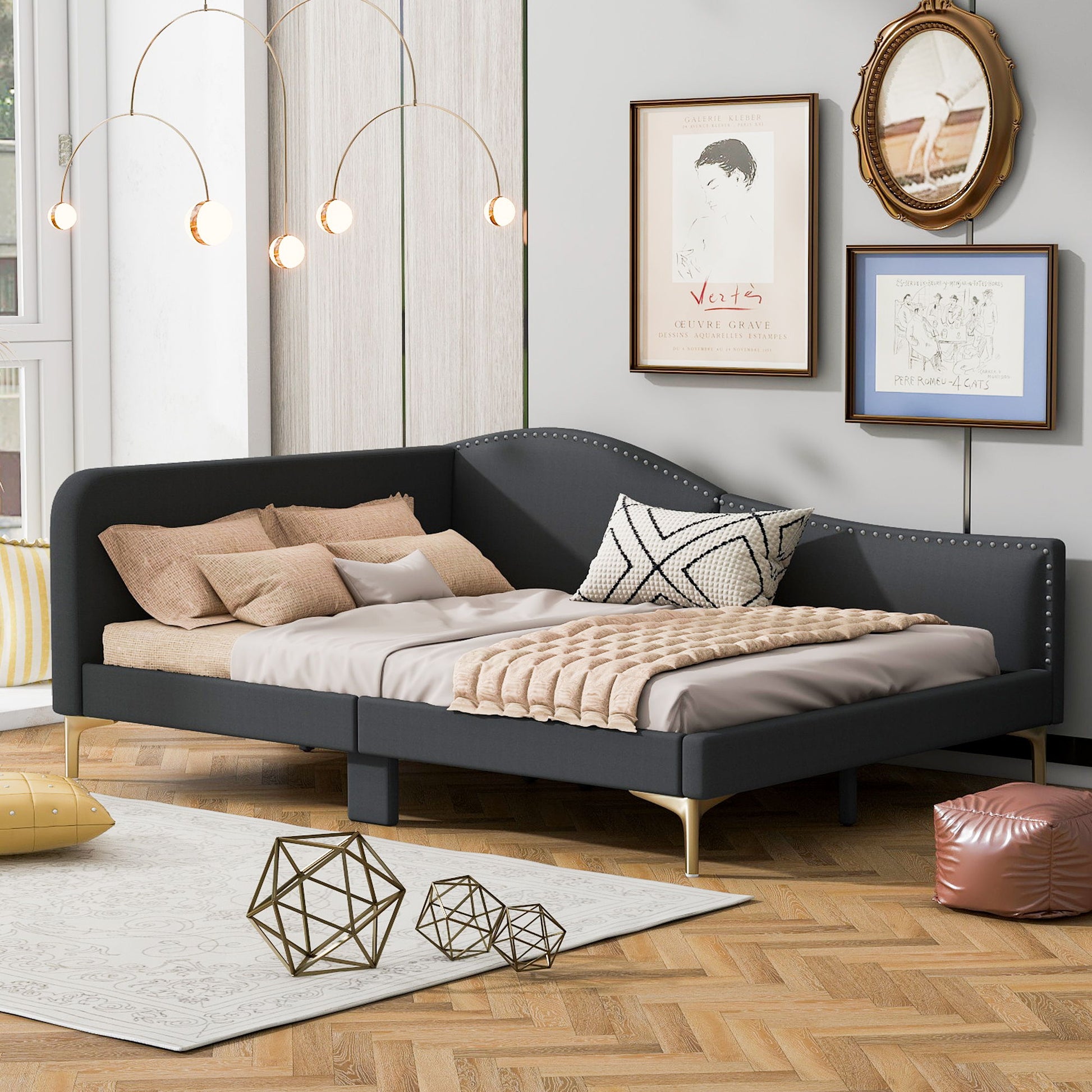 Upholstered Daybed With Headboard And Armrest, Support Legs - The Sleep Loft - Online Mattress Showroom NYC