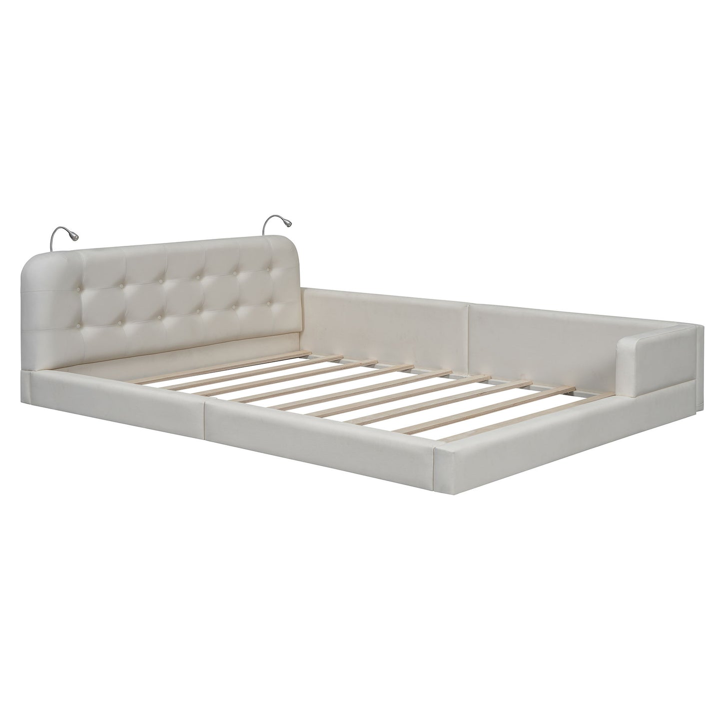 Queen Size Upholstered Platform Bed With 2 Reading Lights - White - The Sleep Loft - Online Mattress Showroom NYC