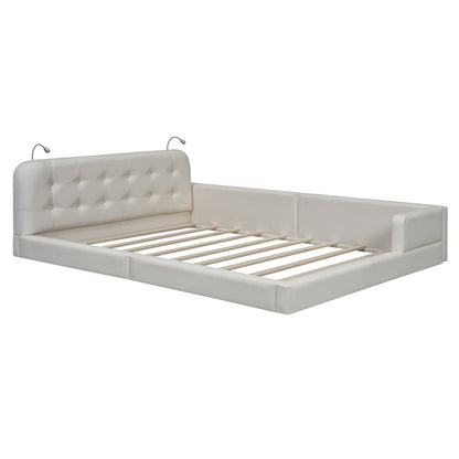 Queen Size Upholstered Platform Bed With 2 Reading Lights - White - The Sleep Loft - Online Mattress Showroom NYC
