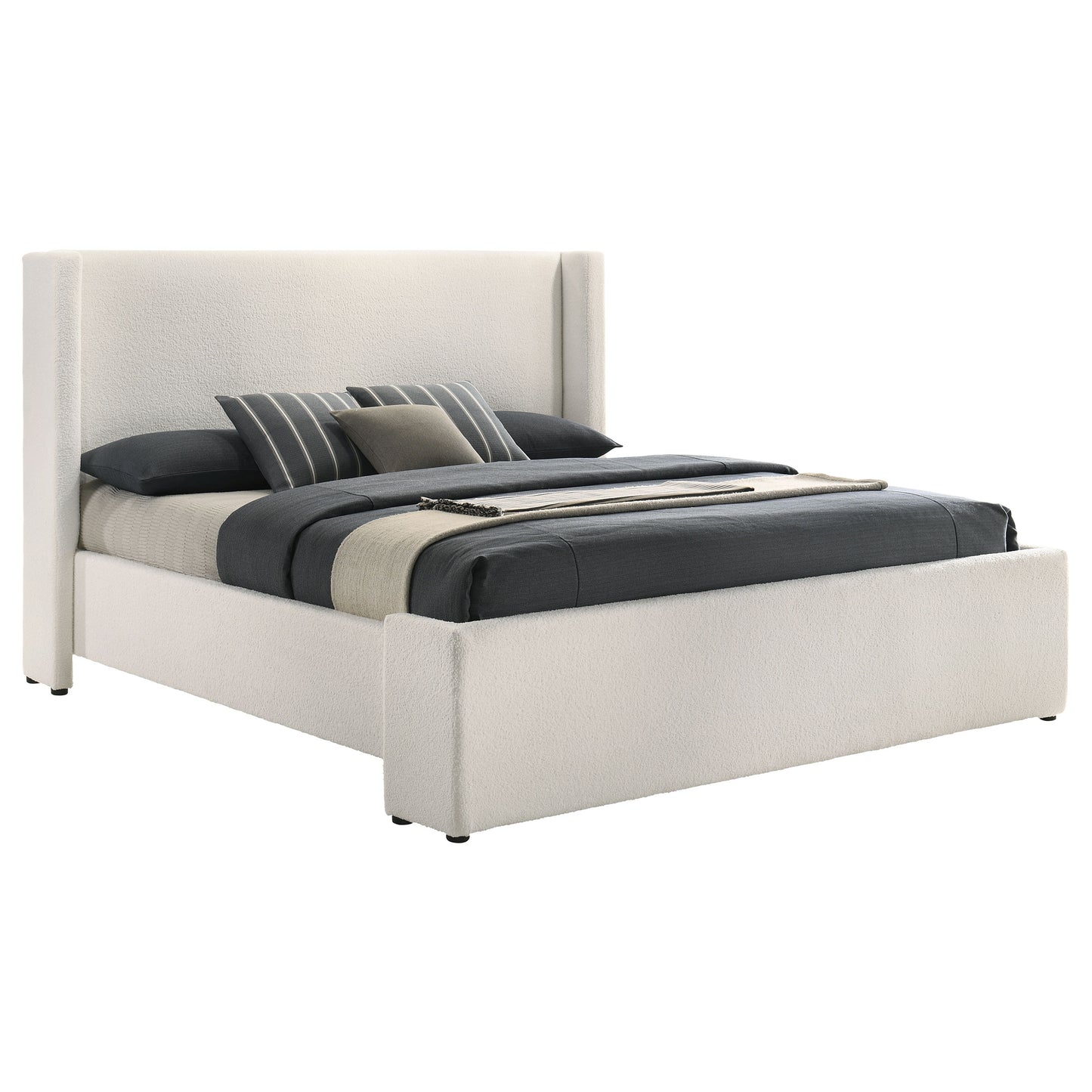 Alamosa Boucle Upholstered Eastern King Platform Bed White 