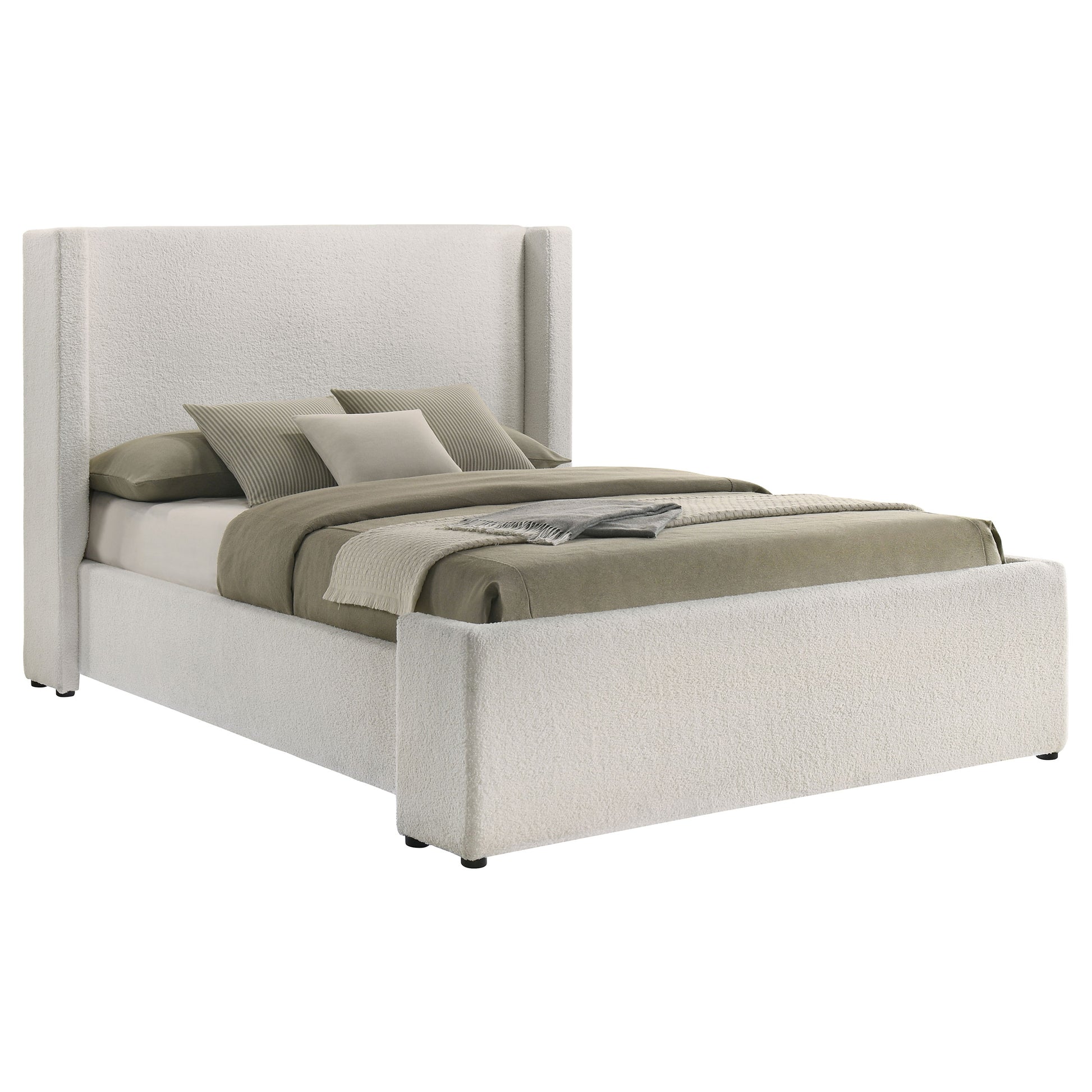 Alamosa Boucle Upholstered Queen Wingback Bed White 