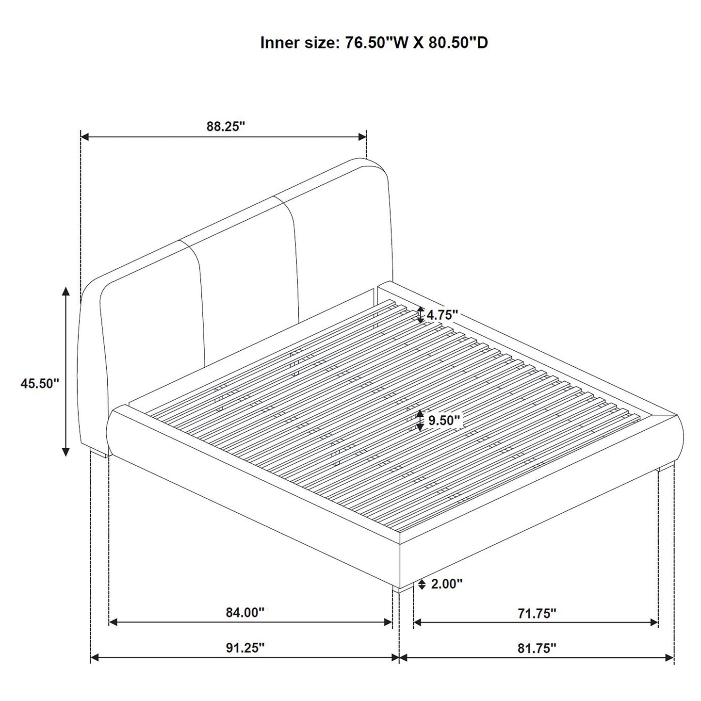 Mokena 46-inch Upholstered Eastern King Platform Bed Brown