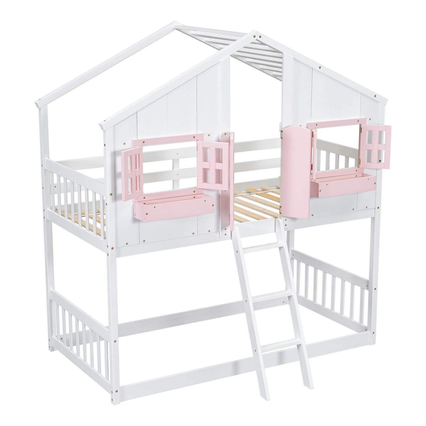 House Bunk Bed With Roof, Window, Window Box, Door, With Safety Guardrails And Ladder - The Sleep Loft - Online Mattress Showroom NYC